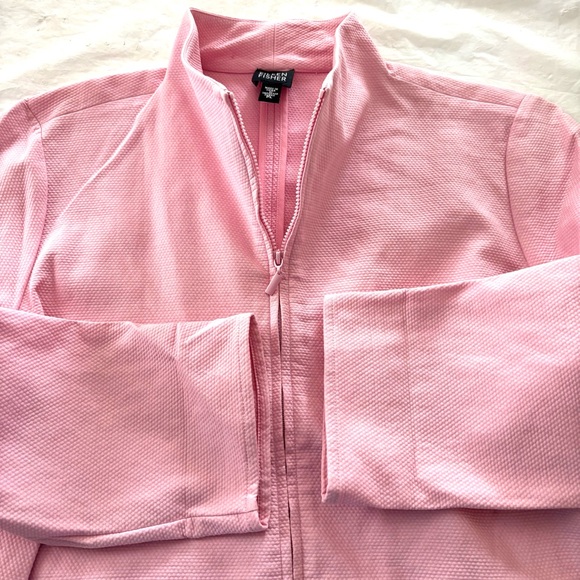 NWOT Eileen Fisher Pink 98% Cotton Pique Lapel Collar Jacket SZ L P  Full Zip - Picture 3 of 9
